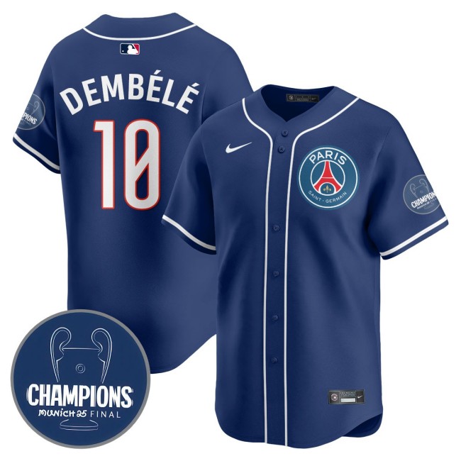 Men's PSG #18 Ousmane Dembele Navy 2025 Soccer x Baseball Nike Limited MLB Jersey Champions - All Stitched