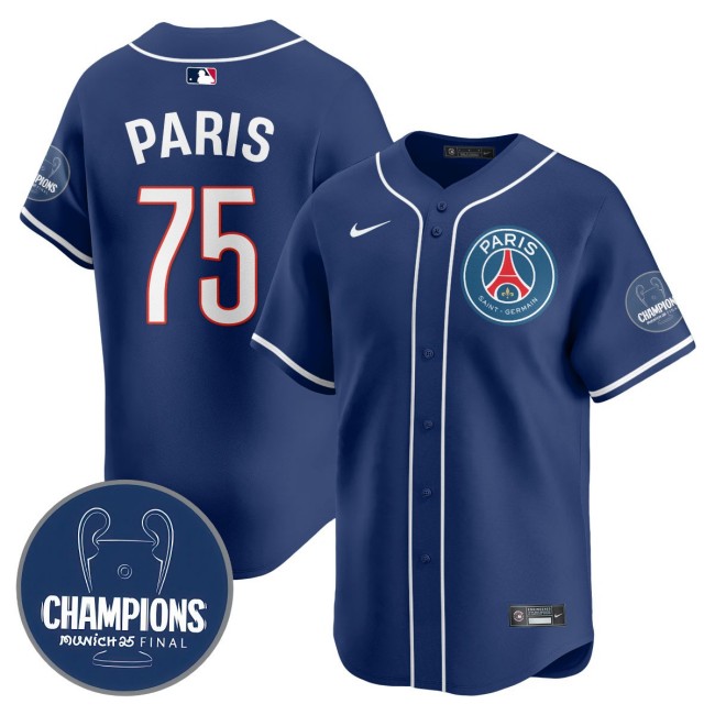 Men's PSG #75 Paris Navy 2025 Soccer x Baseball Nike Limited MLB Jersey Champions - All Stitched