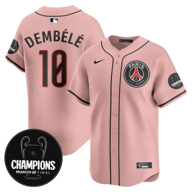Men's PSG #18 Ousmane Dembele Pink 2025 Soccer x Baseball Nike Limited MLB Jersey Champions - All Stitched