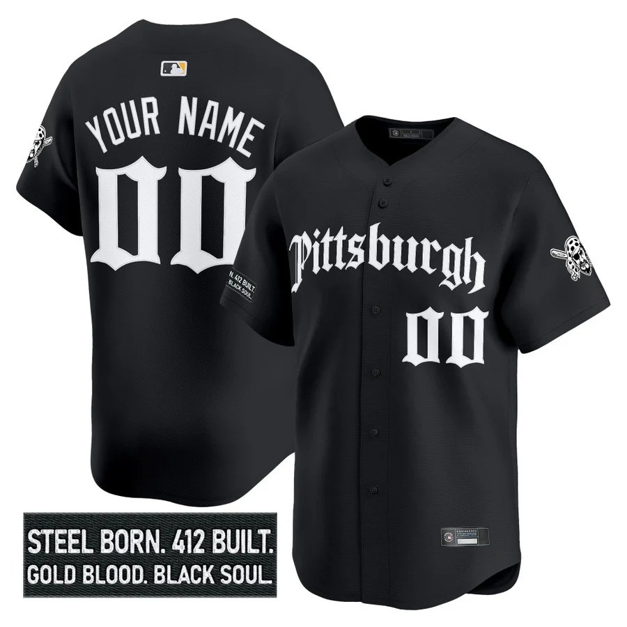 Pittsburgh Pirates Custom Black 'Gothic Iron Edition' Nike Limited MLB Jersey V2 - All Stitched