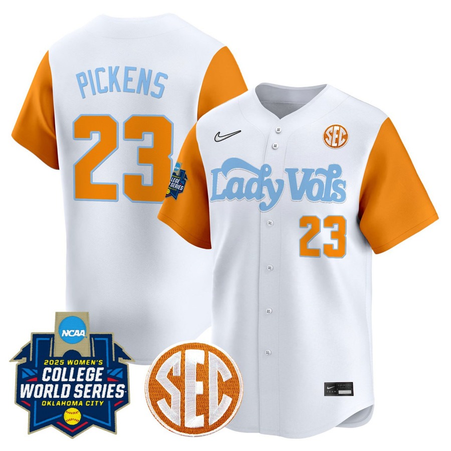 Karlyn Pickens #23 Tennessee Volunteers Softball 2025 WCWS Patch White Stitched Baseball Jersey