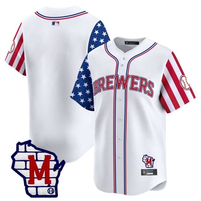 Men's Milwaukee Brewers Team Blank White 2025 Independence Day Vapor Premier Limited Stitched Baseball Jersey