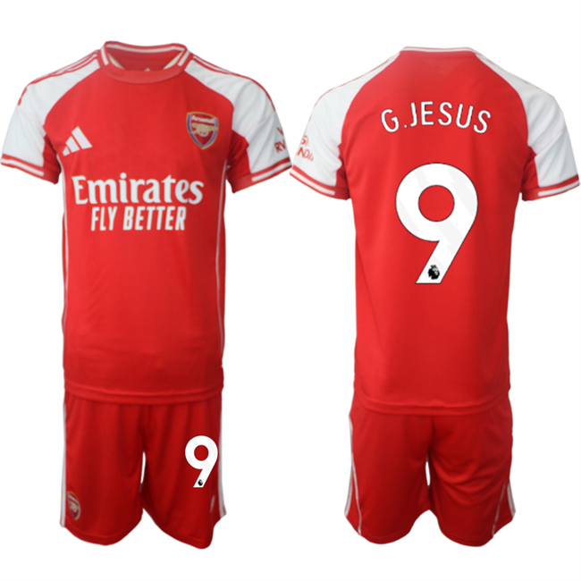 Men's Arsenal F.C #9 Gabriel Jesus Red 2025 Home Soccer Jersey Suit