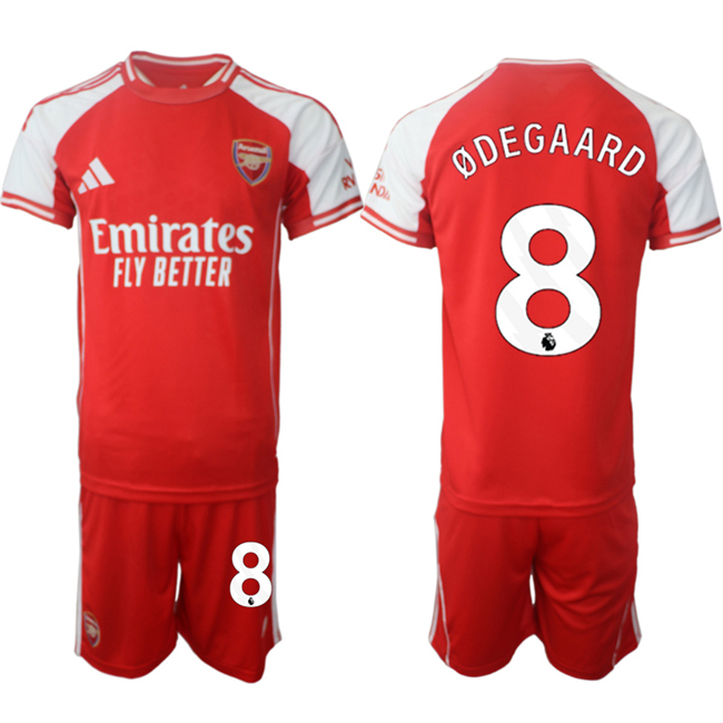 Men's Arsenal F.C #8 Martin ?degaard Red 2025 Home Soccer Jersey Suit