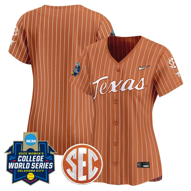Women's Texas Longhorns Softball Team Blank Orange Pinstripe 2025 World Series (WCWS) Limited Stitched Baseball Jersey