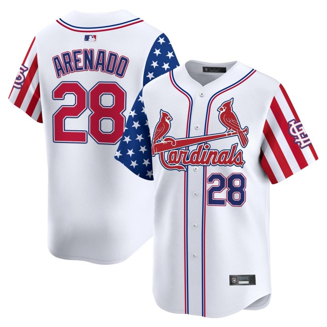 Men's St. Louis Cardinals #28 Nolan Arenado White 2025 Independence Day Limited Stitched Baseball Jersey V2