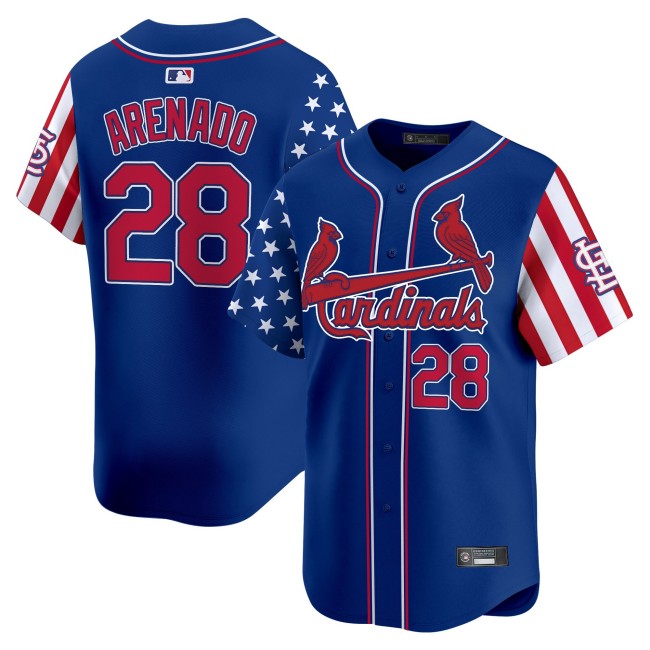 Men's St. Louis Cardinals #28 Nolan Arenado Royal 2025 Independence Day Limited Stitched Baseball Jersey V2