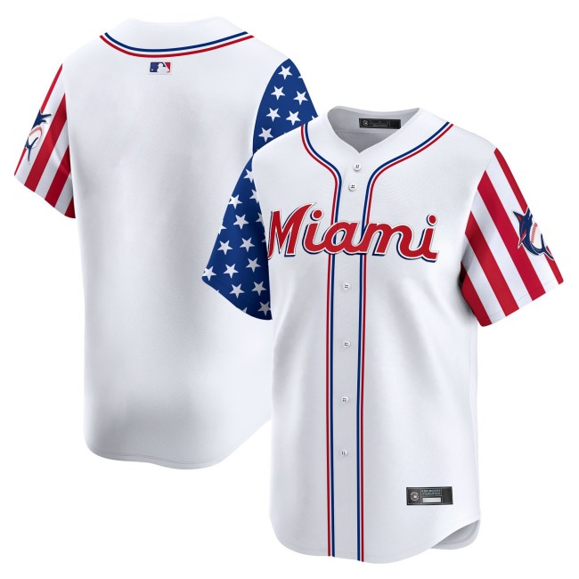 Men's Miami Marlins Blank White 2025 Independence Day Limited Stitched Jersey