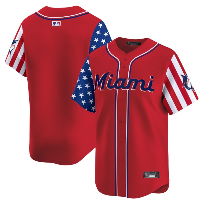 Men's Miami Marlins Blank Red 2025 Independence Day Limited Stitched Jersey