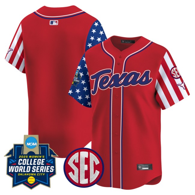 Men's Texas Longhorns Softball WCWS Blank Red 2025 Independence Day Limited Stitched Baseball Jersey