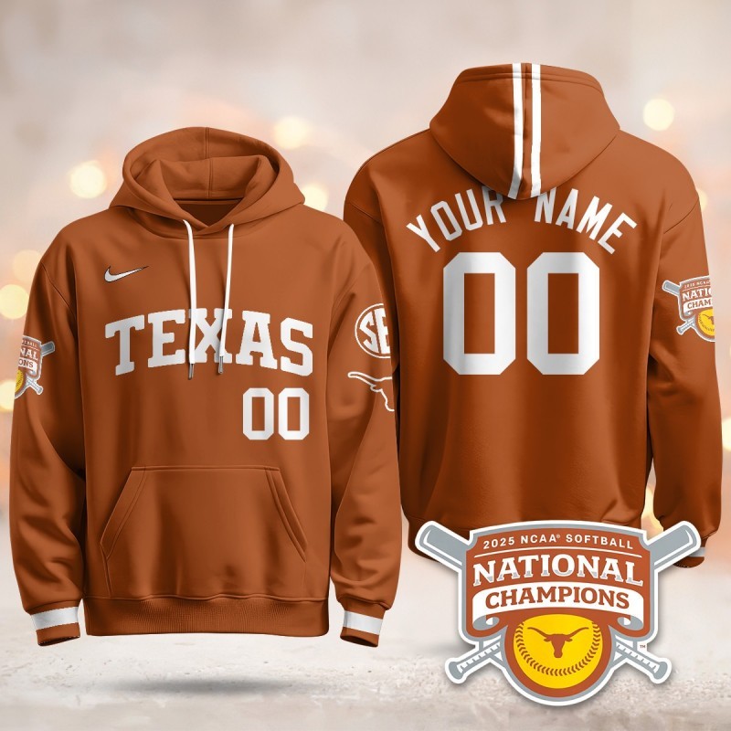 Texas Longhorns Orange 2025 NCAA Softball Women's College World Series Champions Custom Hoodie - All Stitched