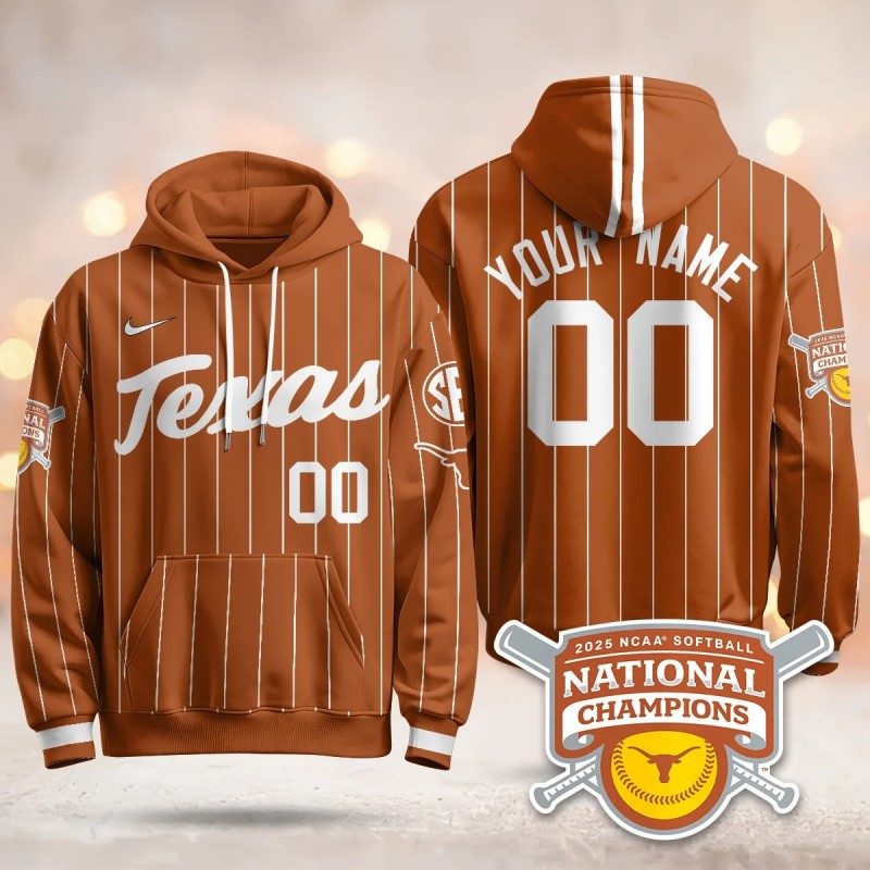 Texas Longhorns Orange Pinstripe 2025 NCAA Softball Women's College World Series Champions Custom Hoodie - All Stitched