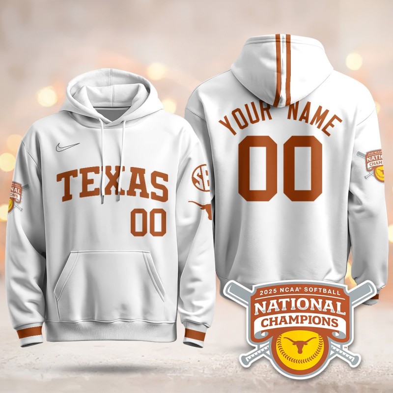 Texas Longhorns White 2025 NCAA Softball Women's College World Series Champions Custom Hoodie - All Stitched