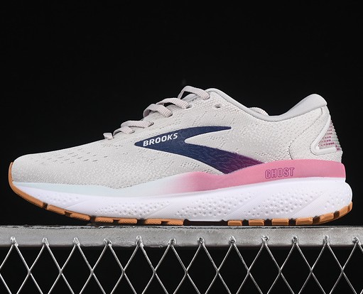 Women's Brooks Ghost 16 Grey Pink White Estate Blue 1104181D104 Sneaker Running Shoes