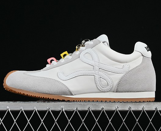 Women's LOEWE Ballet Runner 2.0 Sneakers White Grey nylon and calfskin