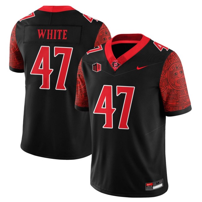 Men's SDSU Aztecs FB  #47 Trey White Nike 2025 Limited Football Stitched Jersey - Black Scarlet