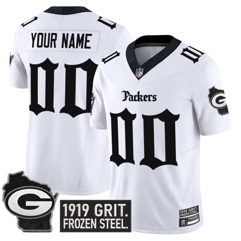 Green Bay Packers 'Gothic Frozen Tundra Edition' Custom Vapor Limited Stitched Jersey - White