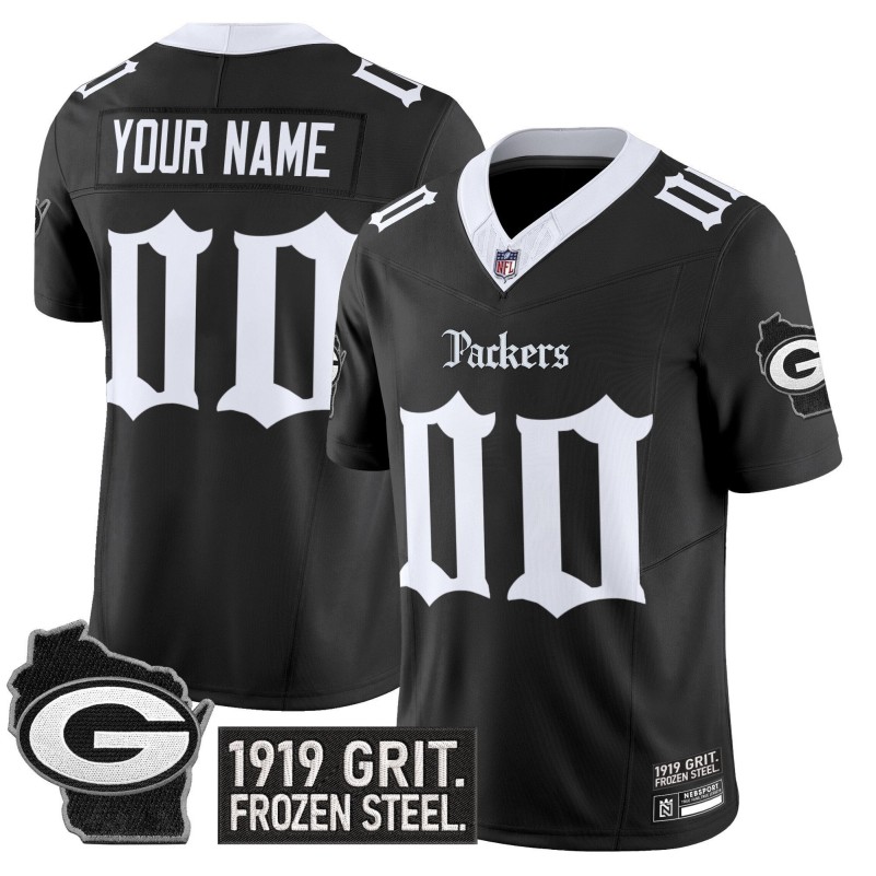 Green Bay Packers 'Gothic Frozen Tundra Edition' Custom Vapor Limited Stitched Jersey - Black