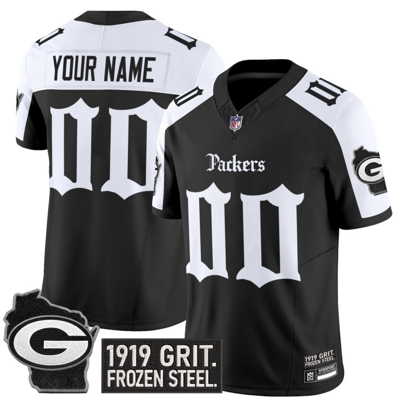 Green Bay Packers 'Gothic Frozen Tundra Edition' Custom Vapor Limited Stitched Jersey - Black White