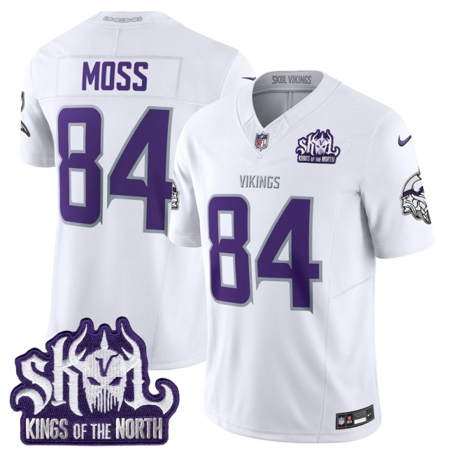 Men's Minnesota Vikings #84 Randy Moss White Nike 2025 Winter Warrior Skol Patch Vapor Limited NFL Jersey