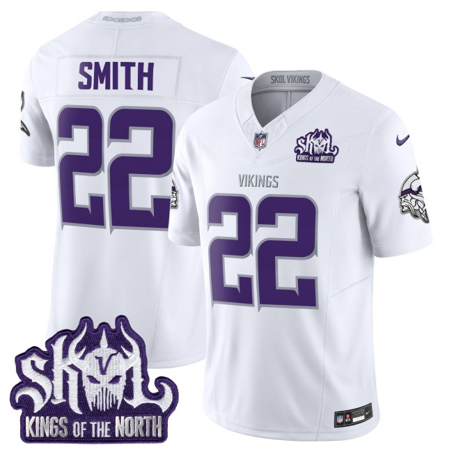 Men's Minnesota Vikings #22 Harrison Smith White Nike 2025 Winter Warrior Skol Patch Vapor Limited NFL Jersey