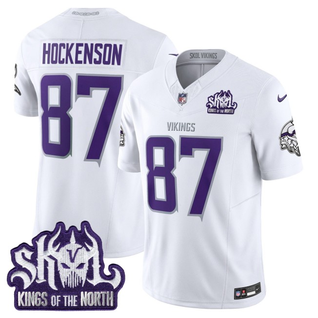 Men's Minnesota Vikings #87 T.J. Hockenson White Nike 2025 Winter Warrior Skol Patch Vapor Limited NFL Jersey