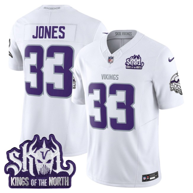Men's Minnesota Vikings #33 Aaron Jones White Nike 2025 Winter Warrior Skol Patch Vapor Limited NFL Jersey