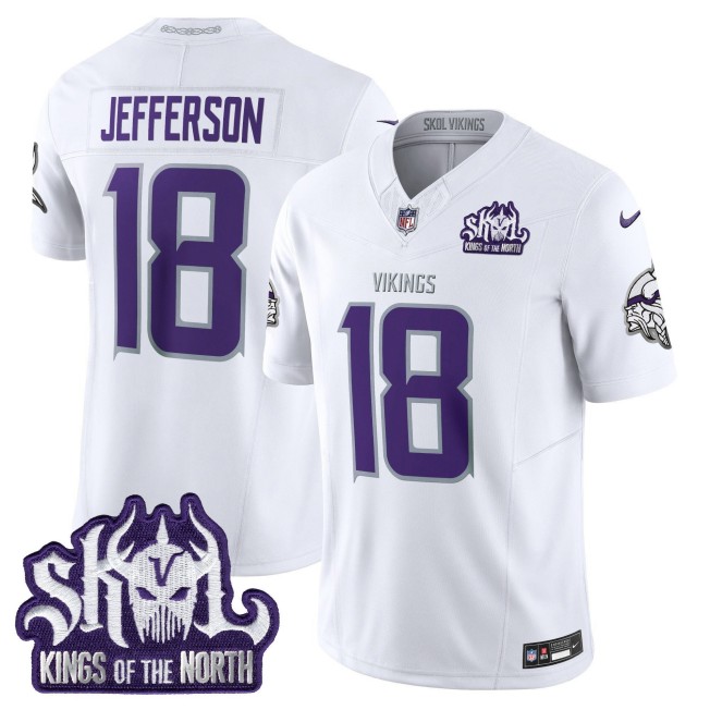 Men's Minnesota Vikings #18 Justin Jefferson White Nike 2025 Winter Warrior Skol Patch Vapor Limited NFL Jersey