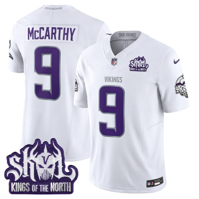 Men's Minnesota Vikings #9 J.J. McCarthy White Nike 2025 Winter Warrior Skol Patch Vapor Limited NFL Jersey