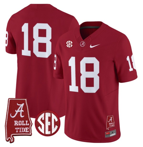Men's Alabama Crimson Tide #18 Throwback Stitched Nike Jersey Crimson - Alabama Map
