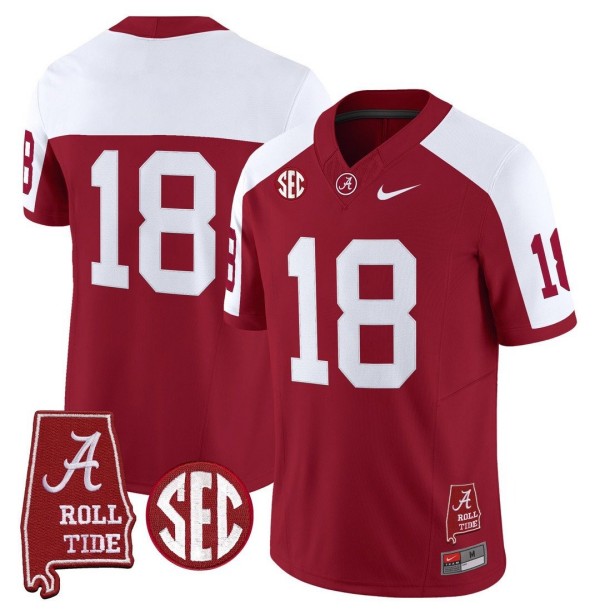 Men's Alabama Crimson Tide #18 Throwback Stitched Nike Jersey Crimson Alternate - Alabama Map