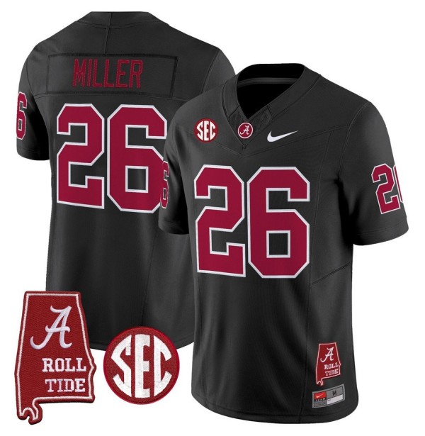 Men's Alabama Crimson Tide #26 Jam Miller Throwback Stitched Nike Jersey Black - Alabama Map