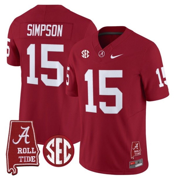 Men's Alabama Crimson Tide #15 Ty Simpson Throwback Stitched Nike Jersey Crimson - Alabama Map