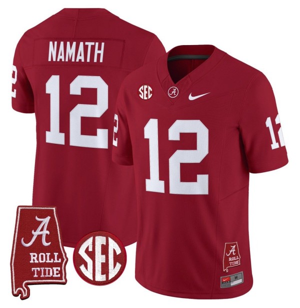 Men's Alabama Crimson Tide #12 Joe Namath Throwback Stitched Nike Jersey Crimson - Alabama Map