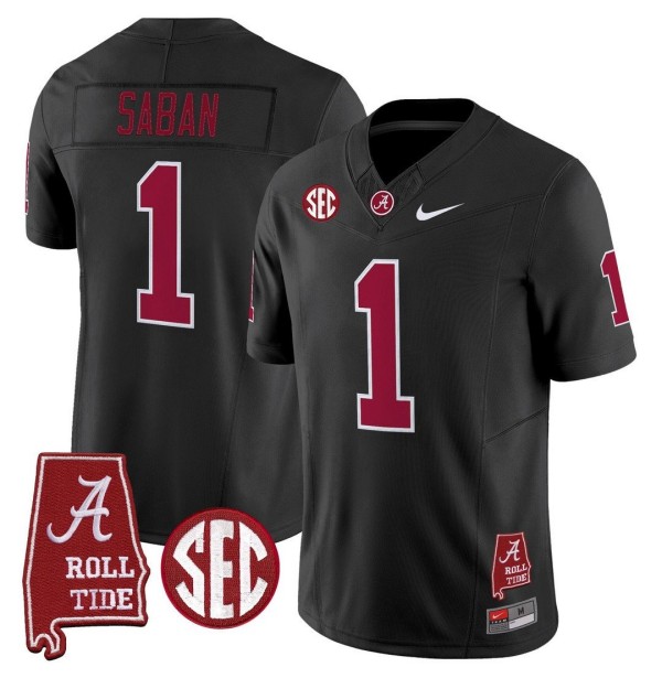 Men's Alabama Crimson Tide #1 Nick Saban Throwback Stitched Nike Jersey Black - Alabama Map