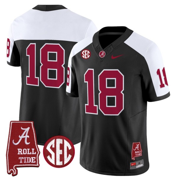 Men's Alabama Crimson Tide #18 Throwback Stitched Nike Jersey Black Alternate - Alabama Map
