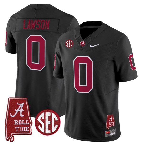 Men's Alabama Crimson Tide #0 Deontae Lawson Throwback Stitched Nike Jersey Black - Alabama Map