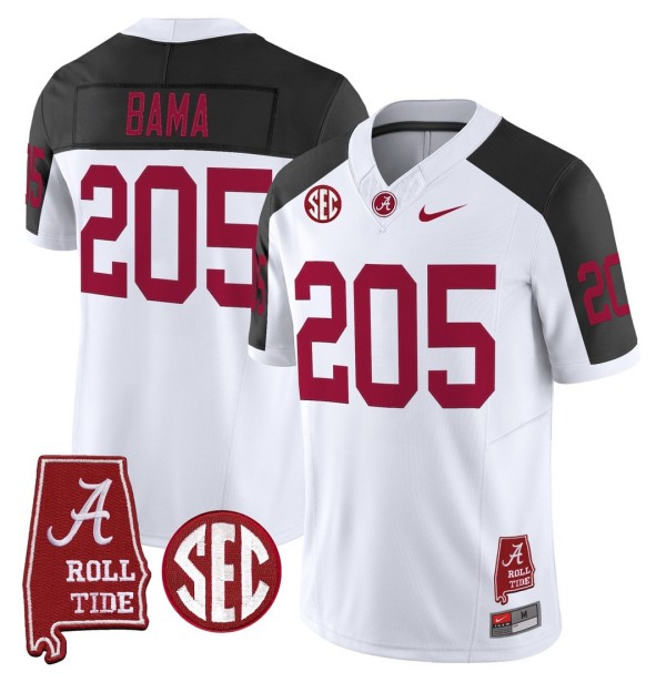 Men's Alabama Crimson Tide 205 Bama Throwback Stitched Nike Jersey Inverted - Alabama Map