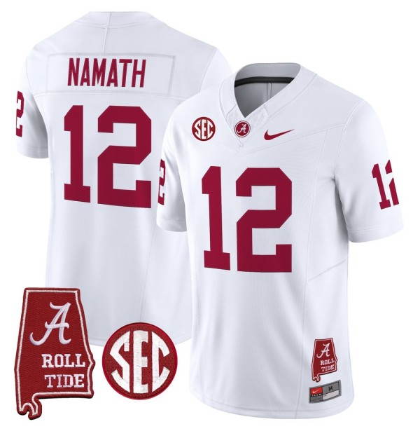 Men's Alabama Crimson Tide #12 Joe Namath Throwback Stitched Nike Jersey Whtie - Alabama Map