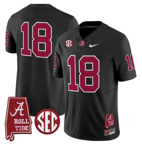 Men's Alabama Crimson Tide #18 Throwback Stitched Nike Jersey Black - Alabama Map