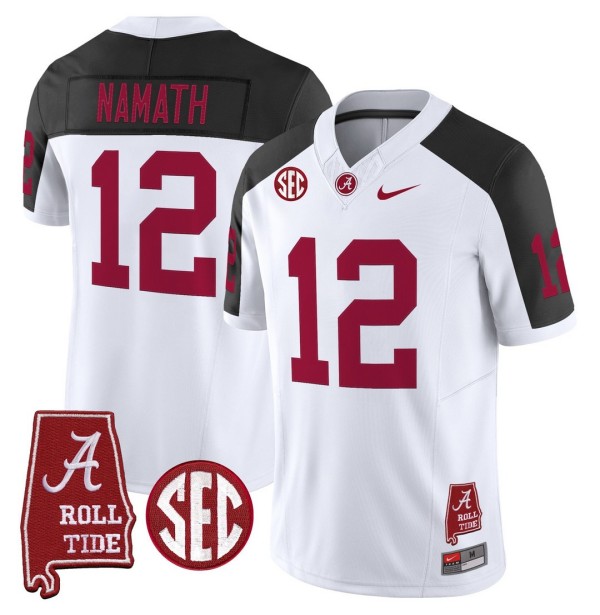 Men's Alabama Crimson Tide #12 Joe Namath Throwback Stitched Nike Jersey Inverted - Alabama Map