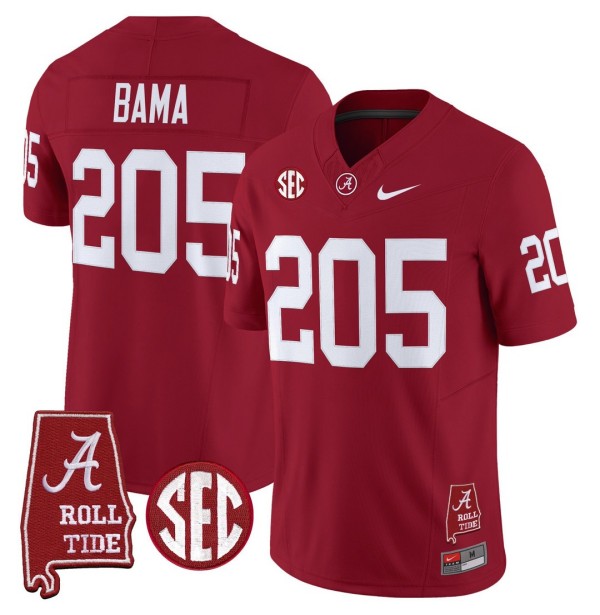 Men's Alabama Crimson Tide 205 Bama Throwback Stitched Nike Jersey Crimson - Alabama Map