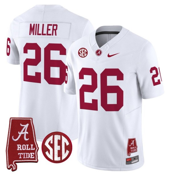 Men's Alabama Crimson Tide #26 Jam Miller Throwback Stitched Nike Jersey Whtie - Alabama Map