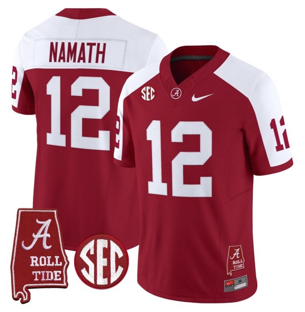 Men's Alabama Crimson Tide #12 Joe Namath Throwback Stitched Nike Jersey Crimson Alternate - Alabama Map