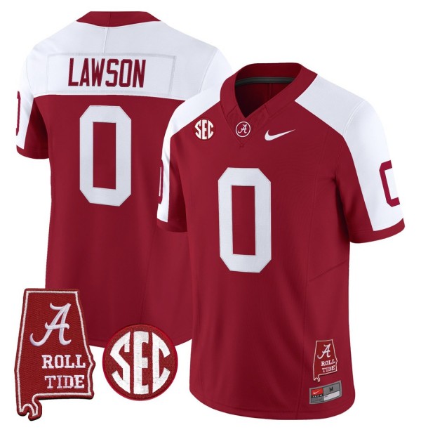 Men's Alabama Crimson Tide #0 Deontae Lawson Throwback Stitched Nike Jersey Crimson Alternate - Alabama Map