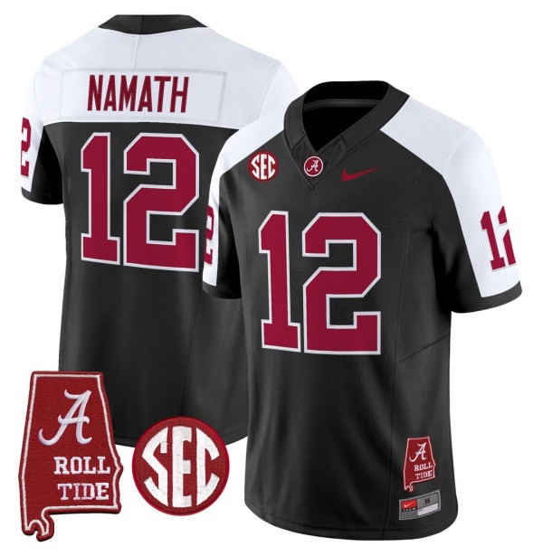 Men's Alabama Crimson Tide #12 Joe Namath Throwback Stitched Nike Jersey Black Alternate - Alabama Map