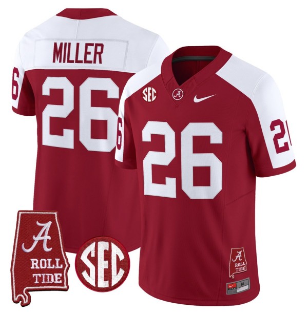 Men's Alabama Crimson Tide #26 Jam Miller Throwback Stitched Nike Jersey Crimson Alternate - Alabama Map