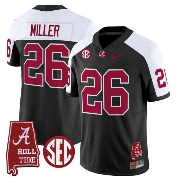 Men's Alabama Crimson Tide #26 Jam Miller Throwback Stitched Nike Jersey Black Alternate - Alabama Map