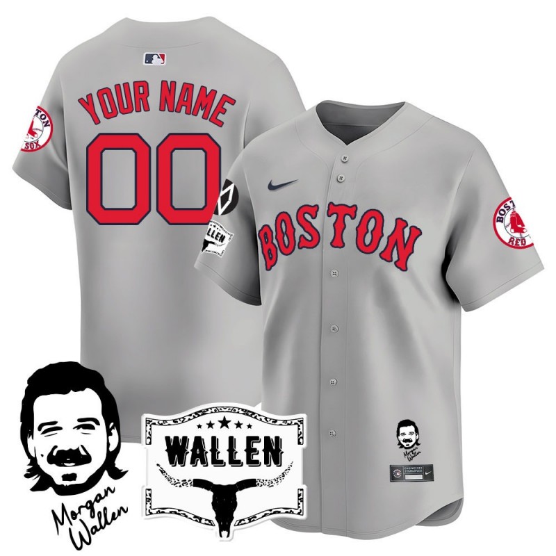 Morgan Wallen x Boston Red Sox Customized Nike 2025 MLB Limited Baseball Jersey Grey - All Stitched