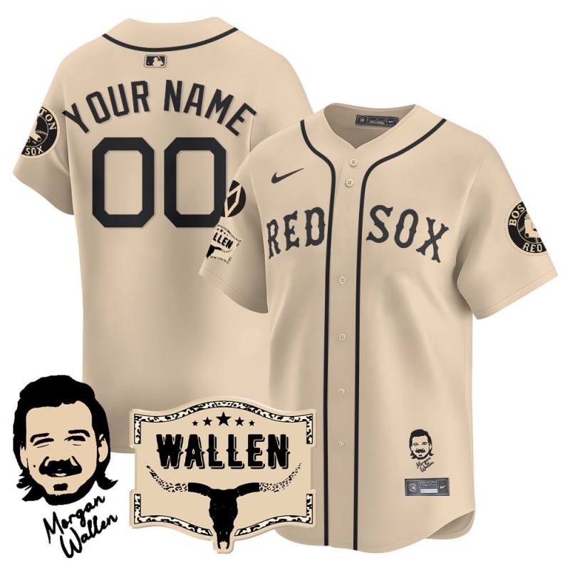 Morgan Wallen x Boston Red Sox Customized Nike 2025 MLB Limited Baseball Jersey Cream - All Stitched